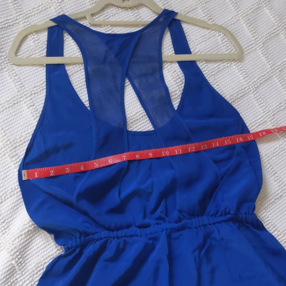 Wilfred Aritzia blue silk open back sleeveless stretch elastic waist mini dress - Picture 11 of 14